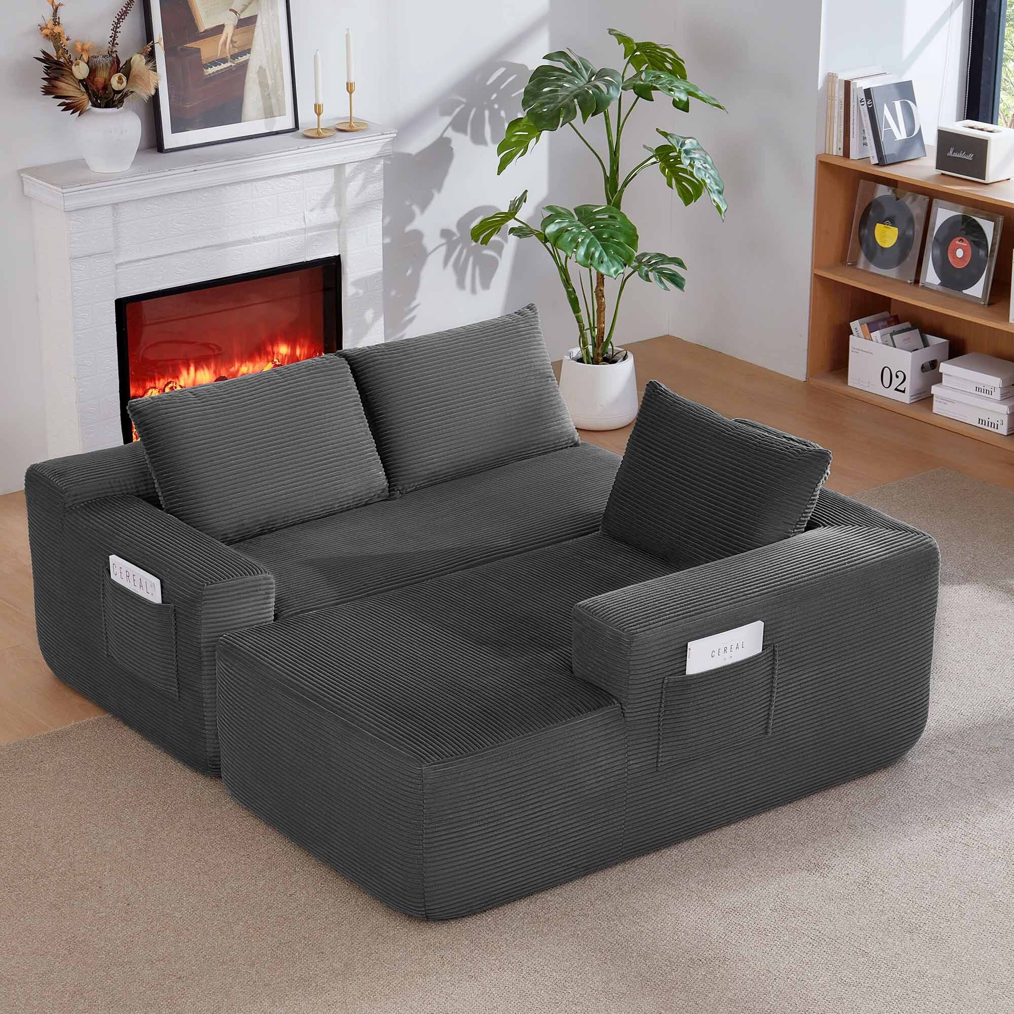 Lunale L-Shaped Modular Sectional Sofa with Movable Chaise, 3-Seater Boneless Cloud Couch for Living Room, Gray(Right Facing Chaise)