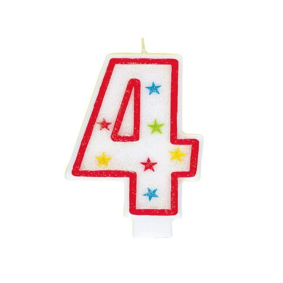 Unique Glitter Star Number 4 Birthday Candle, 3.5", White