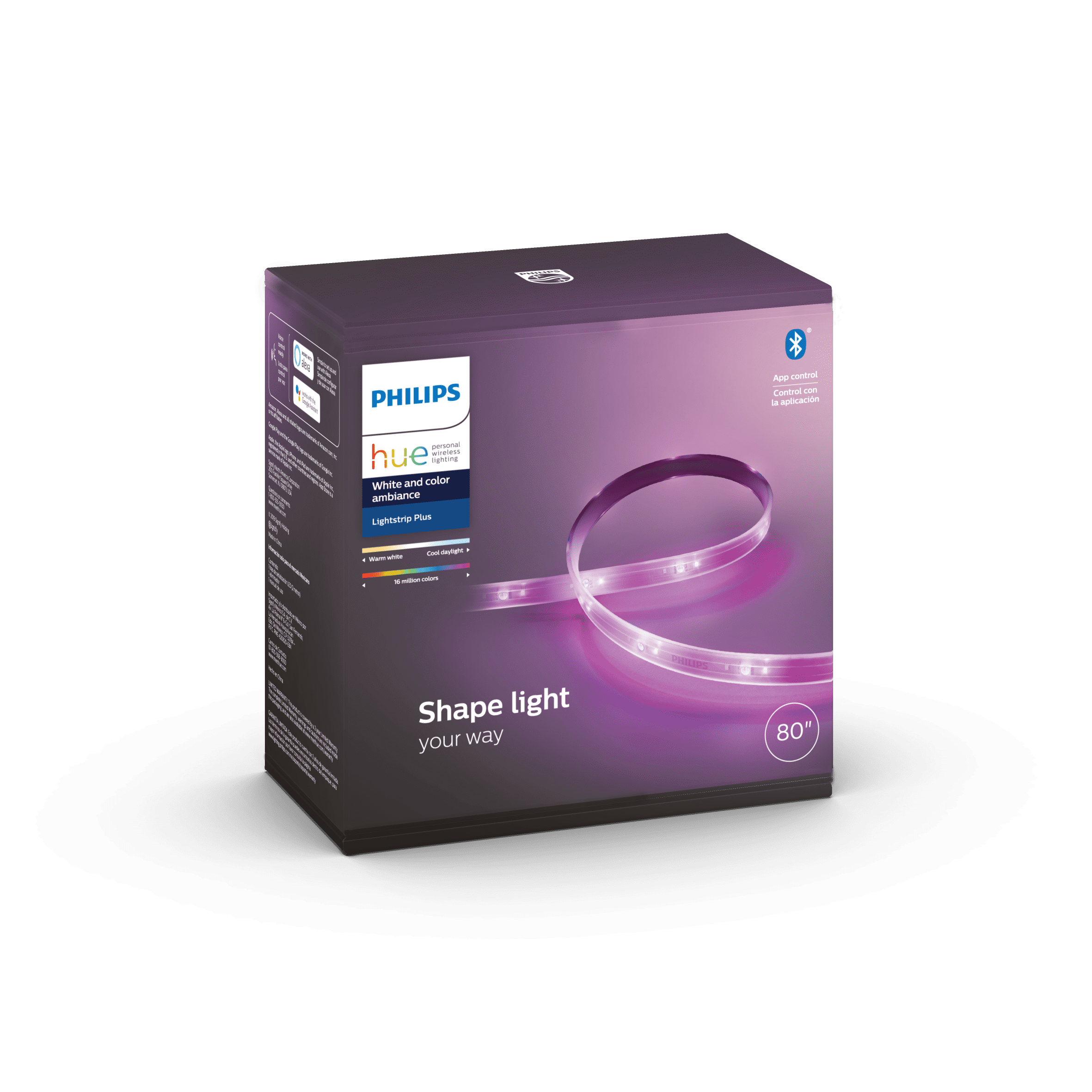 Philips Hue White and Color Ambiance Lightstrip Plus feet Base Kit Bluetooth, White -