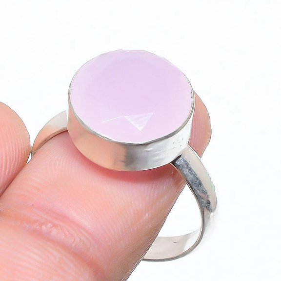 Pink Chalcedony Gemstone Handmade Ring 925 Sterling Silver Jewelry Size 8