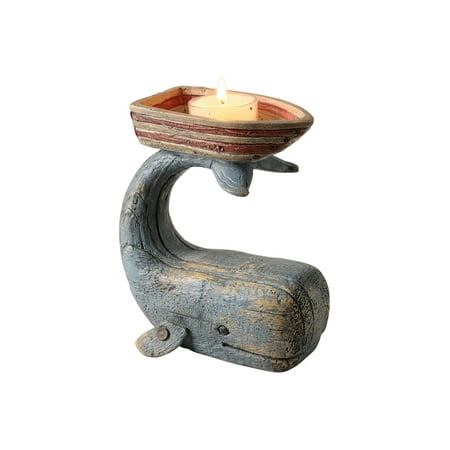Small Hanging Tealight Holders Whale & Boat Candle Holder for Tea Light Candle, Fun Nautical Ocean Themed Decor - Resin with Distressed Wood Finish ()