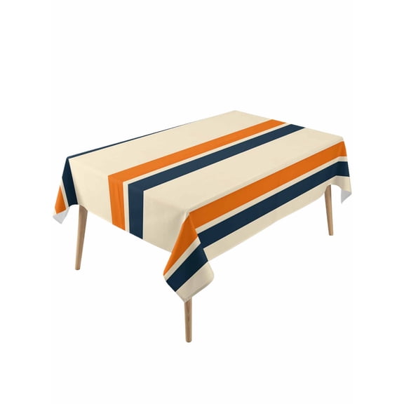 Orange Blue Stripe Table Cloth, Minimalist Farmhouse Stripes Waterproof Tablecloth for Rectangle Tables, Reusable Washable Fabric Table Cover for Restaurant Kitchen Dining Tables 54"x108"