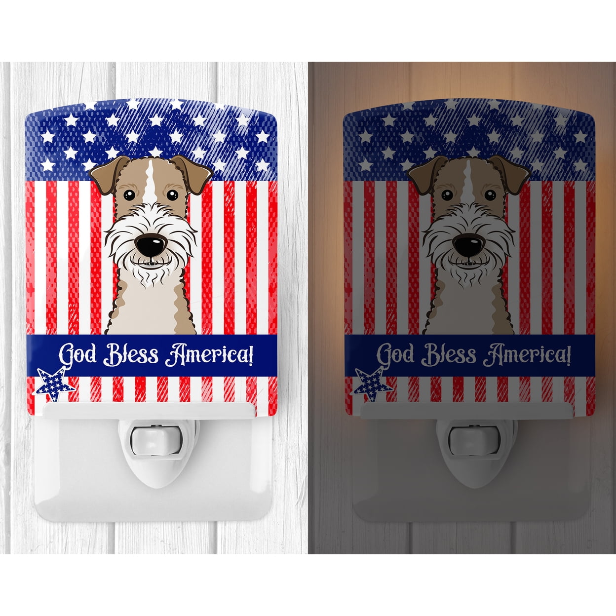Caroline's Treasures BB2177CNL Flag and Wire Haired Fox Terrier Ceramic Night Light, 6x4x3", multicolor