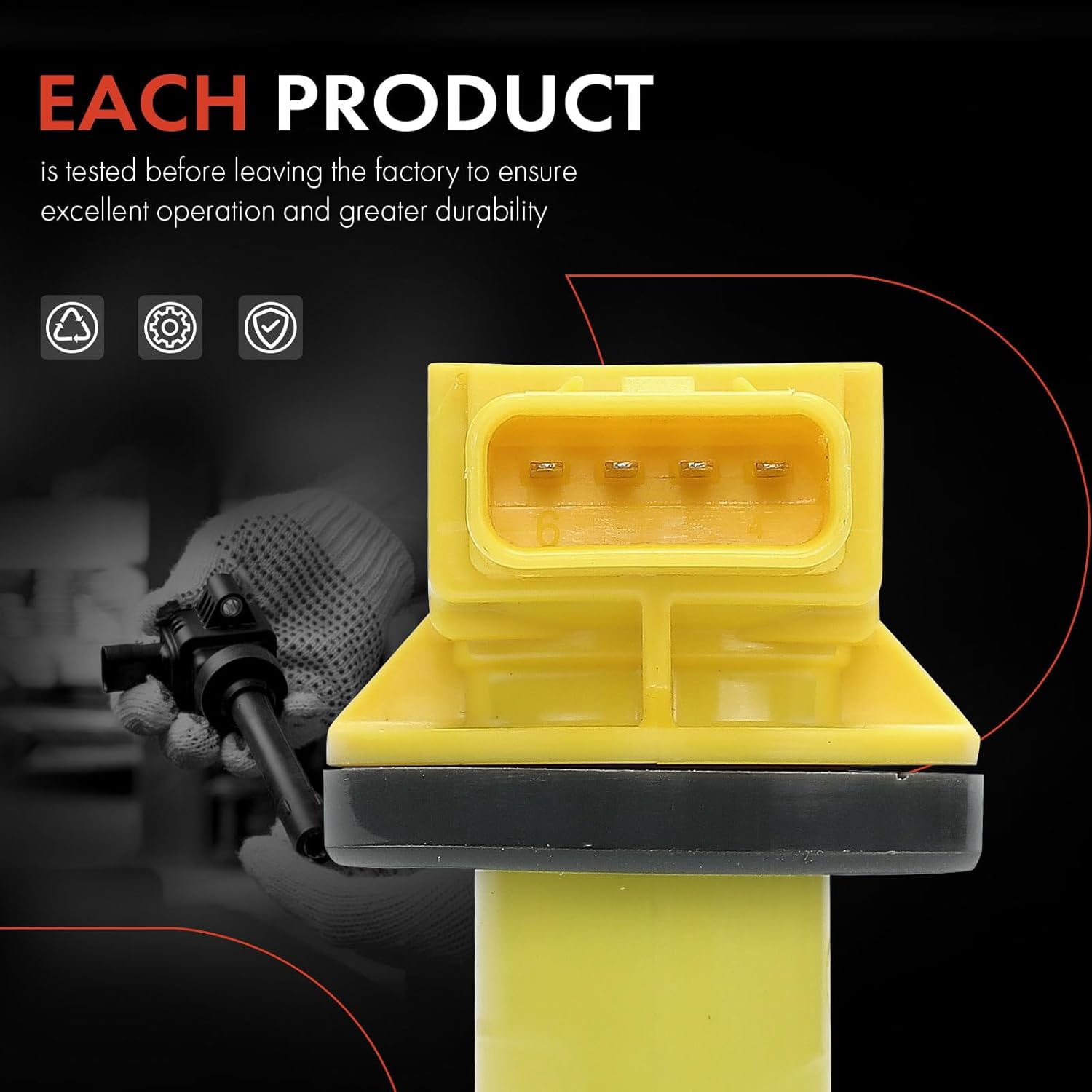 A-Premium (Yellow) Engine Ignition Coil Pack Compatible with Toyota Prius 2001-2009, Prius C 2012-2019, Yaris 2006-2018, Echo 2000-2005 & Scion xB 2004-2006, xA 2004-2006, 1.5L, 4-PC Set