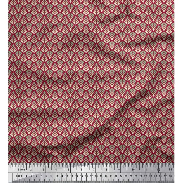 Soimoi Cotton Poplin Fabric Leaves Small Print Fabric by Yard 56 Inch Wide