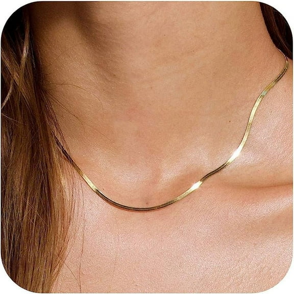 Gold Chain Necklace For Women, 14K Gold Plated Thin Beaded Wave Box Chain Necklace Dainty Gold Necklace Simple Layered Gold Choker Necklaces Minimalist Gold Link Chain Necklace Trendy Jewelr[o6677]
