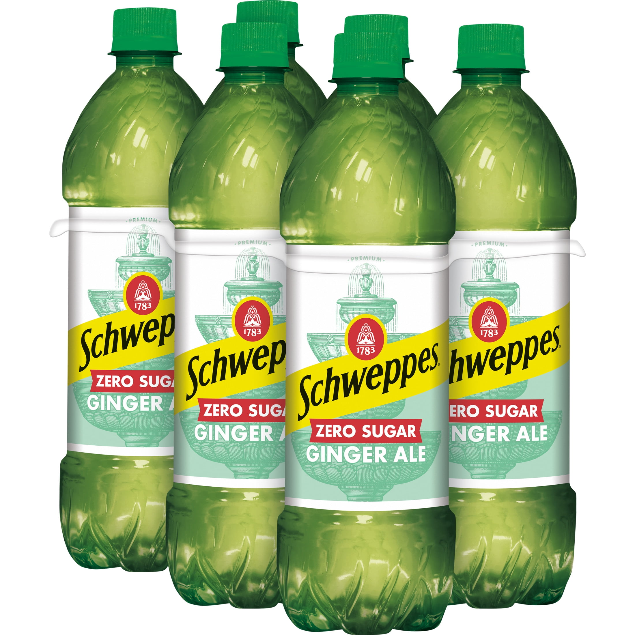 Schweppes Caffeine Free Zero Sugar Ginger Ale Soda Pop, 16.9 fl oz, 6 Pack Bottles