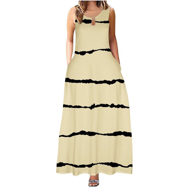 LOVZFMLL Robes Mode Femme Couleur Unie Confortable Ample Sans Manches Hauts Décontractés Robe