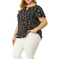 thumbnail image 5 of GRACE & GRANDEUR Women's Plus Size Keyhole Neck Short Sleeves Floral Chiffon Shirt Blouses 3X Black, 5 of 7