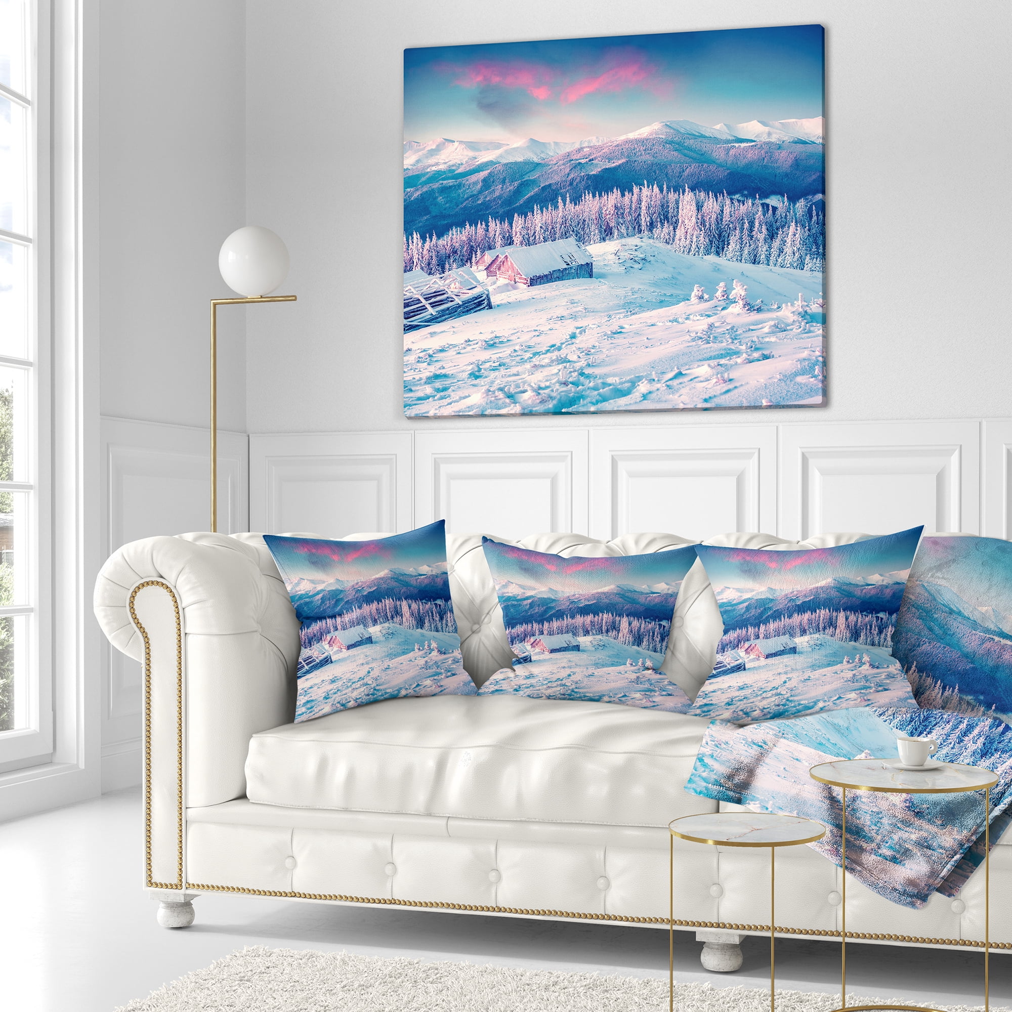 Designart Winter Morning in Carpathian - Landscape Photography Throw Pillow - 16x16