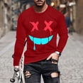thumbnail image 1 of Pisexur Chemise à Manches Longues Homme Tissu de Haute Qualité T-Shirt à Manches Longues Homme, Haut Imprimé à Manches Longues Col Rond et Visage Souriant Imprimé Rouge, P, 1 of 4