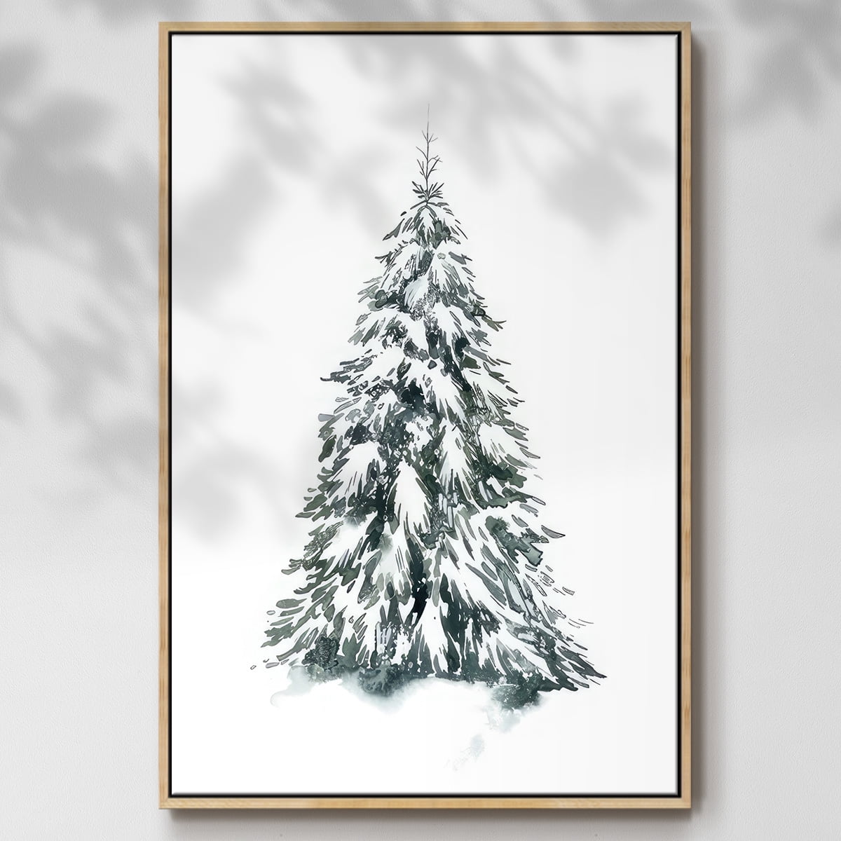 Blue Spruce II - Framed Gallery Wrapped Holiday Canvas - 17 x 25 - Natural Wood Frame