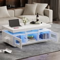 thumbnail image 2 of Noble House High Gloss Coffee Table with LED Lights,USB Ports & Sockets,2-Door Centre & Sofa Side Table,White, 2 of 18