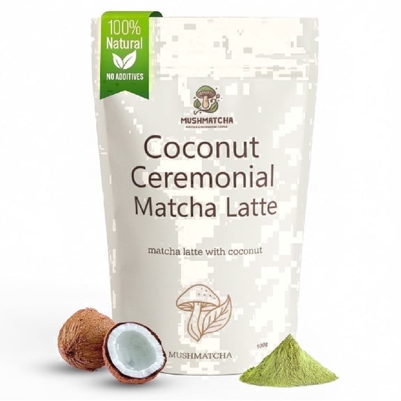 MushMatcha Ceremonial Matcha Latte Powder Coconut Dairy-Free Naturally Caffeinated 1 Count 3.5 oz