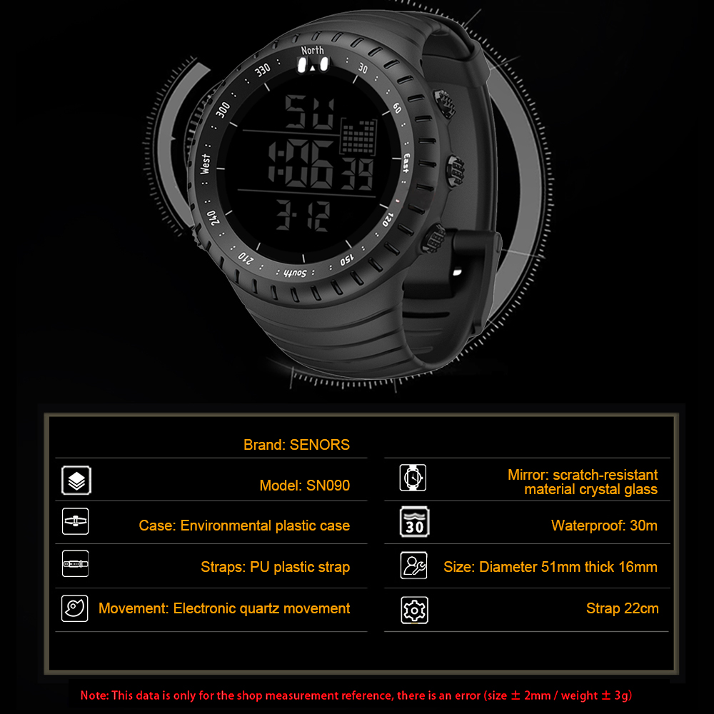 SENORS Mens Digital Watch SENORS Sport Watch  Waterproof Digital Watches Electronic Luminous Wristwatch with Stopwatch - image 3 of 7