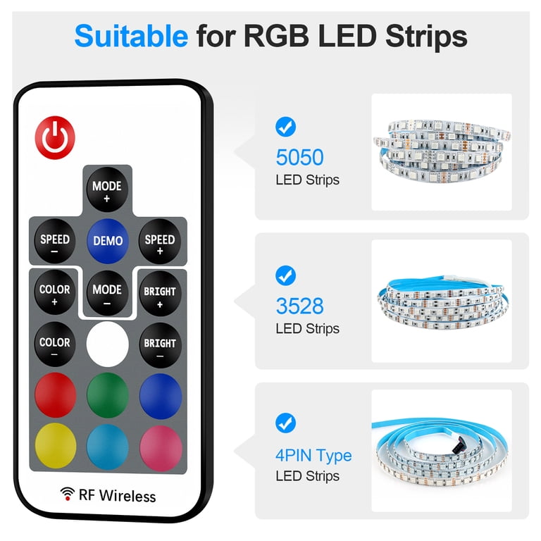 12A Dimmer For LED Strip Lights RGBZONE LED Controller With RF Remote ...