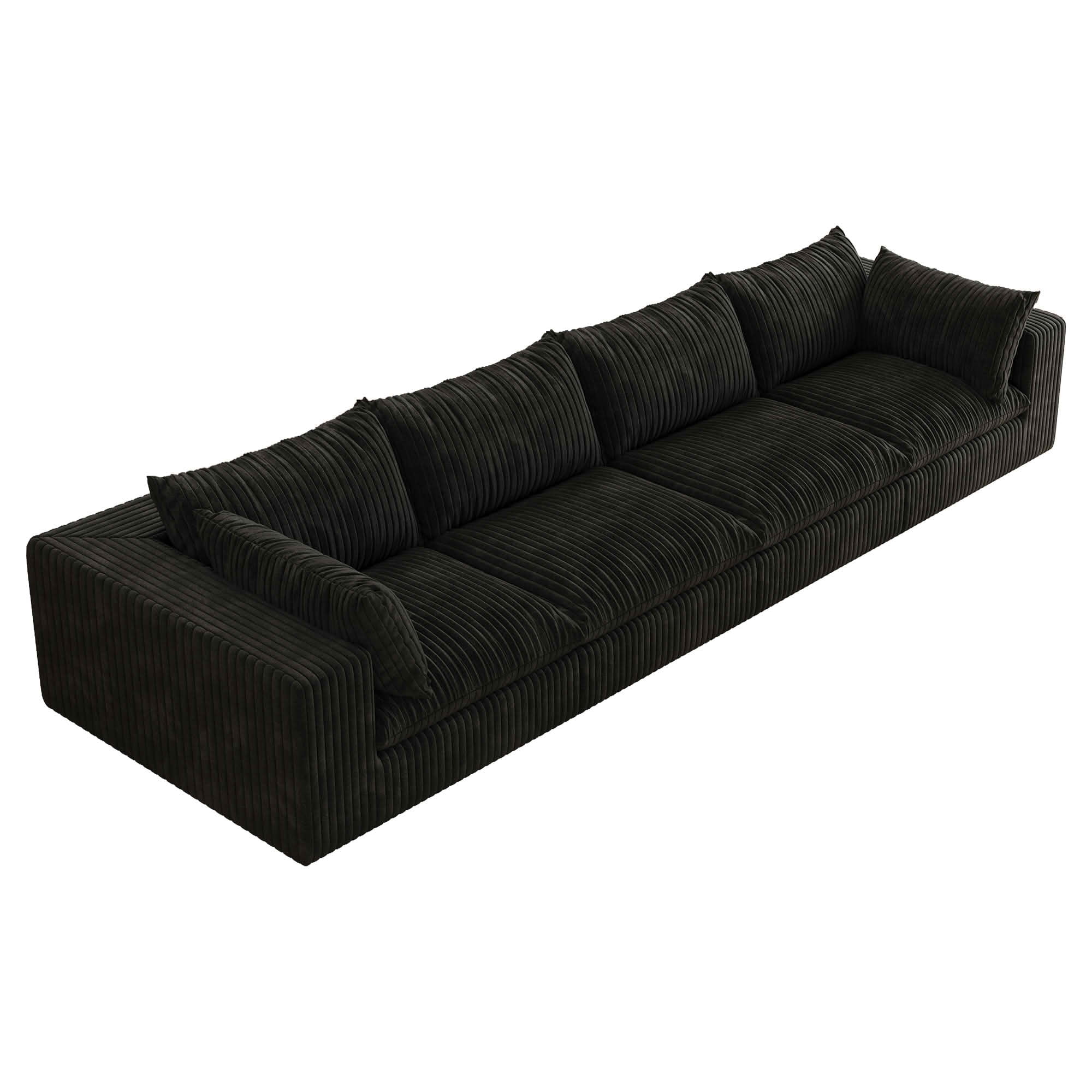 MAYEERTY 157.6" Cloud Corduroy Sofa, Deep Seat Double-Layer Design, Removable Cushion No Assembly, DIY Combination, Black