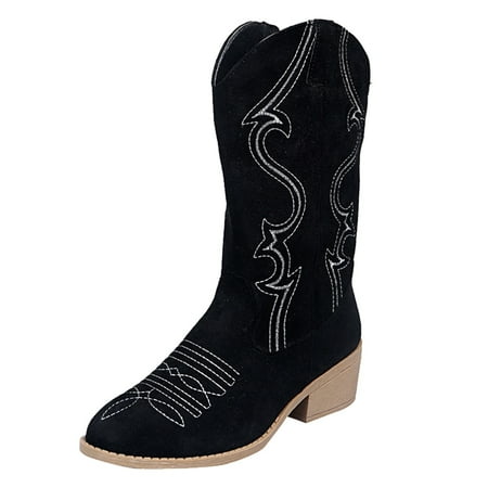 

EQWLJWE 2022 Booties for Retro Women Zipper Square Heel Solid Color Middle Tube Boots Round Toe Shoes Deals Discount Clearance