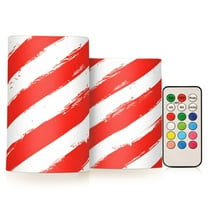 ALAZA Red and White Art Stripes 2 PCs LED Flickering Flameless Candles with Remote Timer Battery Operated Candle