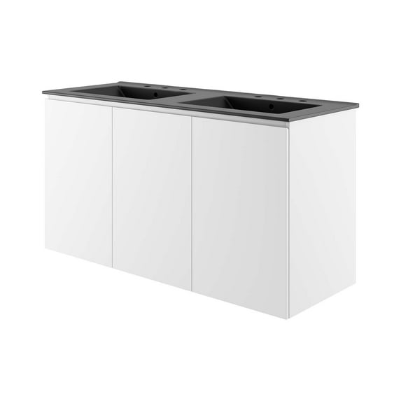 Double Sink Vanity Cabinet, Wall Mount, Black White, Ceramic, Melamine, Modern Contemporary, Hotel Bedroom Bathroom Master Suite Guest