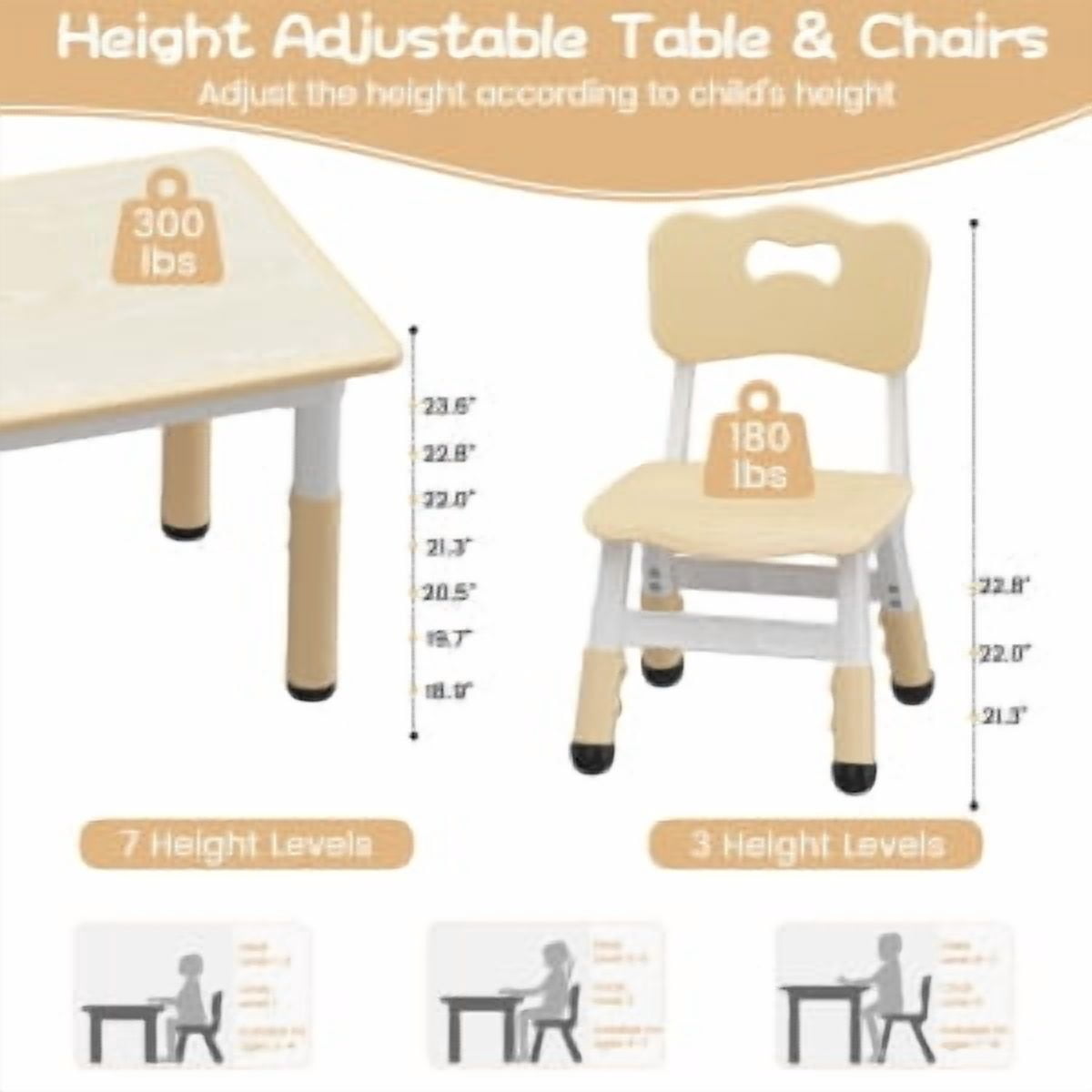 Kids Table & 2 Chair Set,Square Table and Chairs Set,Height Adjustable Toddler Table with Graffiti Desktop,Children Multi-Activity Table for 2,Kids Furniture for Ages 2-8