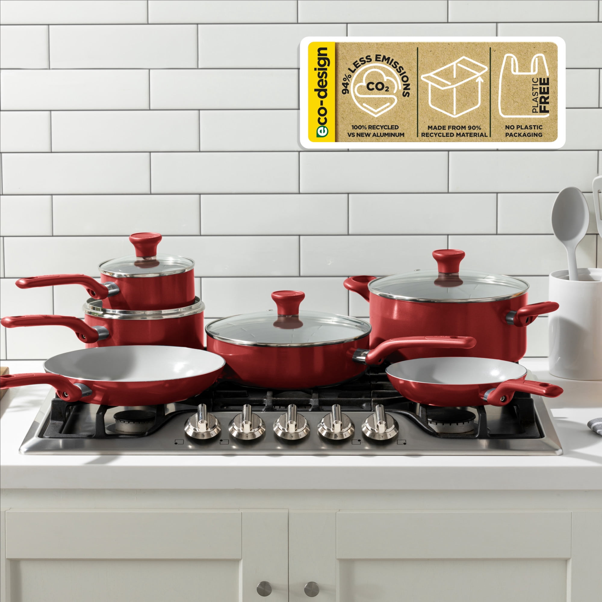 T-fal Easy Care Ceramic Non-Stick Cookware, 5 Quart Jumbo Cooker with Lid, Raspberry Compote