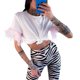 thumbnail image 3 of Txlixc Blusa de manga corta con dobladillo de avestruz Txlixc moda, 3 of 4
