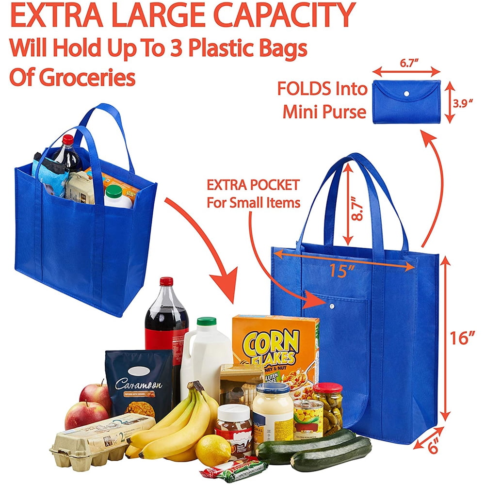 OUSITAID 5 Pack Reusable Grocery Bags, Large Foldable Shopping Bags Tote Bags,Eco-Friendly Produce Bags with Long Handle for Shopping Groceries Clothes (5 Assorted Colors )