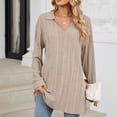 thumbnail image 4 of XFLWAM Long Sleeve Shirts for Women Lightweight V Neck Tunic Tops Ribbed Knit Loose Fit Fall Sweatshirt Casual Side Slit Pullover Shirts Khaki XXL, 4 of 8