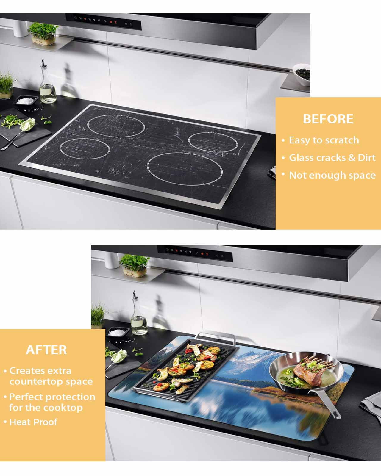 nqOlkjepod Large Induction Cooktop Protector Mat 36"x21", Blue Mountain Stove Top Covers for Electric Stove, Modern Art Farmhouse Forest Decorative Stove Burner Cover Mats, Glass Top Stove Cover