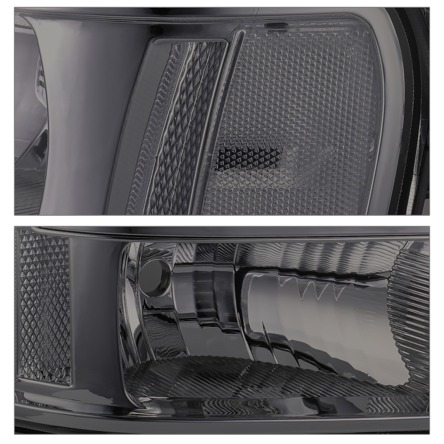 M-AUTO Left+Right Headlights Assembly for 2007-2014 GMC Sierra Pickup, Chrome Housing Smoke Lens Clear Corner