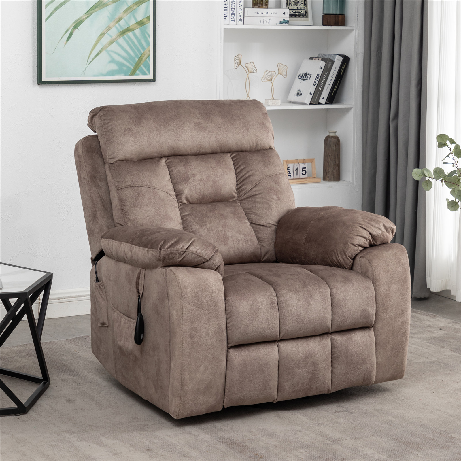 LITVZ 26in Extra Wide Recliner Chair for Big Man 400lbs, Oversized Power Lift Chair with Heat and Massage Hidden Cup Holder, Overstuffed Velvet Stand Up Recliner Lift Chairs for Elderly