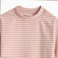 thumbnail image 4 of NORO ARK Girls Striped Mock Neck Long Sleeve Shirts (3-15) Soft Ribbed Knit Slim Basic Layering Fall Casual Acrylic Spandex Tees Pink Size 9, 4 of 6