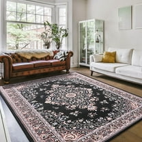Lochas Soft Vintage Floral Area Rugs Floor Carpet Non Slip Rug for Living Room Bedroom Dining Kitchen Home Decor,5'x7',Black
