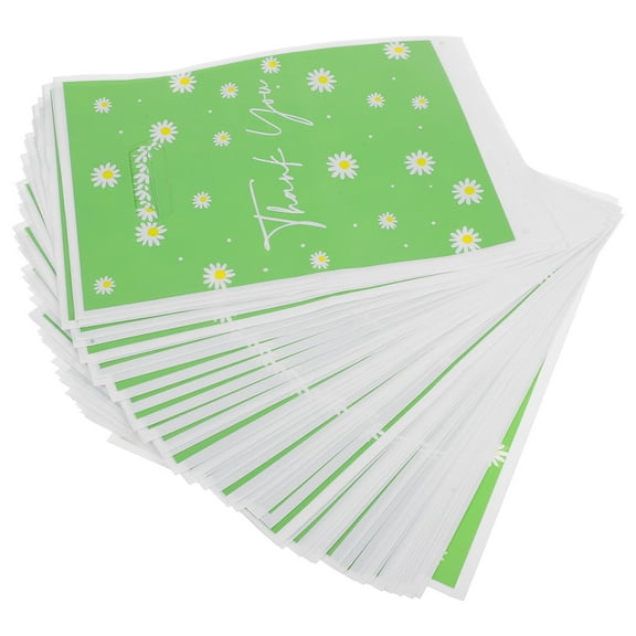 FRCOLOR Light Green Daisy Thank You Bags with Handles for Party Favors Made of Plastic 50 Pieces