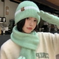 thumbnail image 6 of Winter Hats for Women Fleece Lined Beanie Knit Chunky Snow CapWinter Knitted Wool Hat Female Cold-proof Warm Hat Scarf Gloves Three-piece Set Fashionable All-match Ear Protection Pullover Hat Green, 6 of 6
