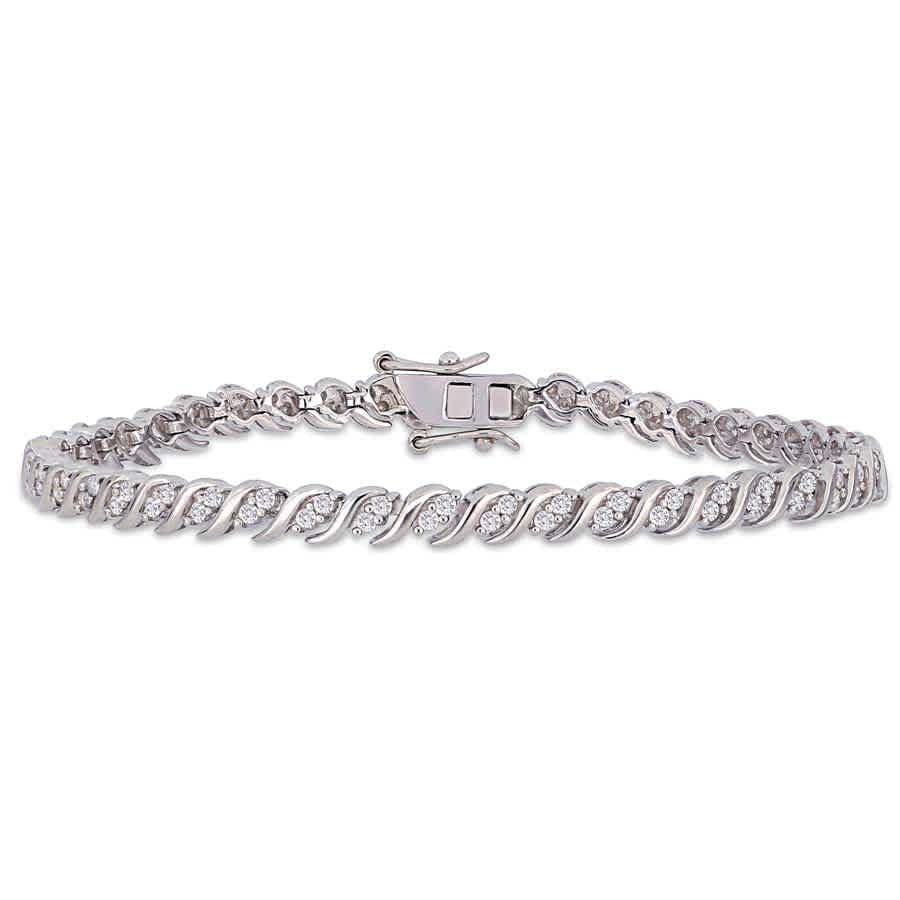 Amour Sterling Silver 1/4 CTTW Diamond Bangle Bracelet - 48 Natural Diamonds, 7 Inches