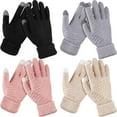 thumbnail image 7 of 4 Pairs Women Winter Touch Screen Gloves Soft Warm Fleece Lined Knit Gloves Gift, 7 of 7