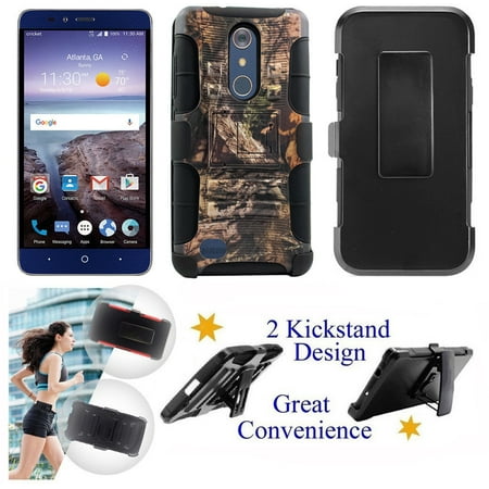 for 6" ZTE Imperial Max ZTE Max Duo 4G LTE Case Belt Clip Holster Phone Case 2 Kick stand Hybrid Shockproof Armor Impact Bumper Cover Camo Woods
