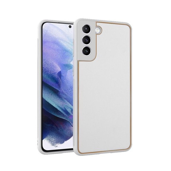 Leather Case Compatible with Samsung Galaxy S23 Ultra Plating Anti-scratch Business Case-White