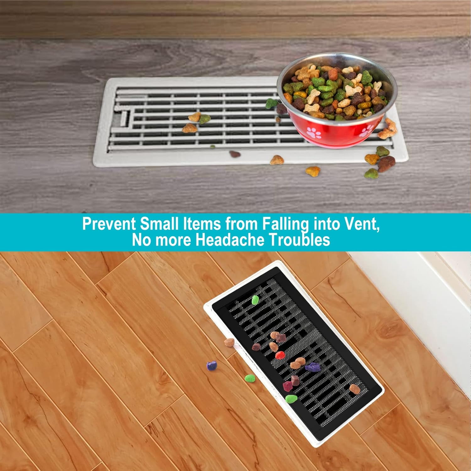 Magnetic Floor Register Vent Covers, 4 x 12 Inch Air Vent Filter Mesh, Sticky Magnet PVC Vent Screen Net for Wall Ceiling Floor Catches Toys Snacks Pet Hair and Pet Food 4 Pack