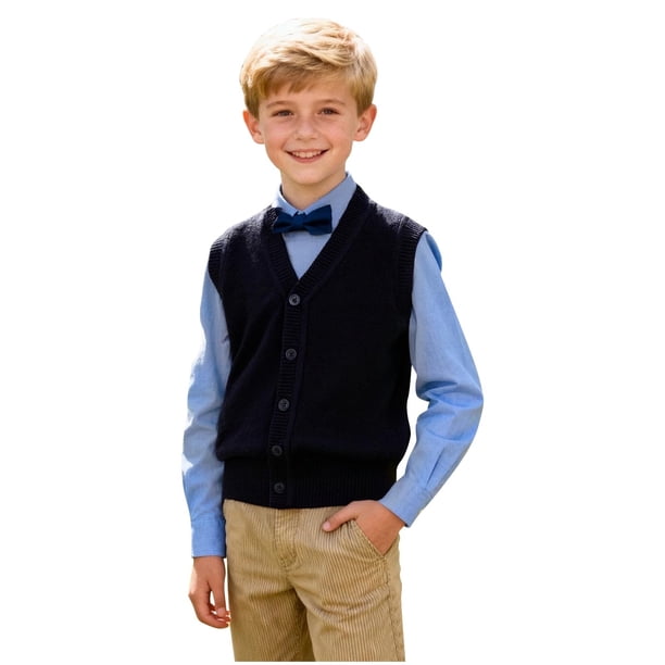 Odeerbi Niños Punto Suéter V Cuello Chaleco Botón Delantero Sin Mangas Cardigan Chaleco Uniforme de La Escuela