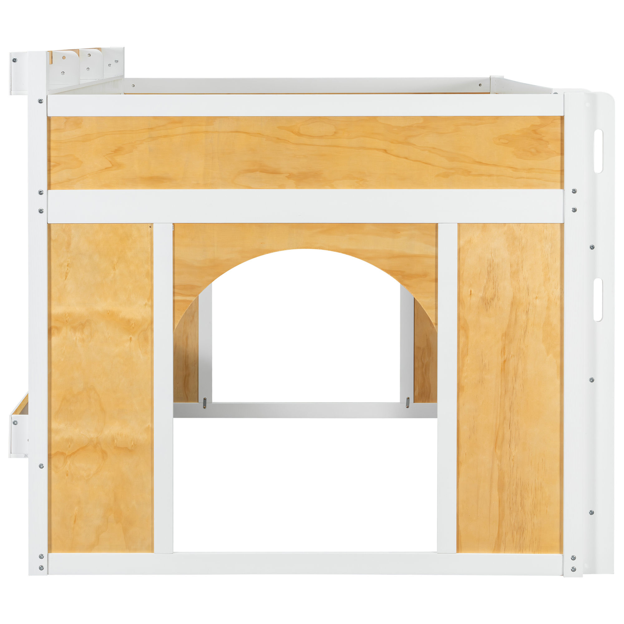 Euroco Wood Full over Full Bunk Bed with Storage Shelves, House Shaped Design Loft Bed, White & Natural