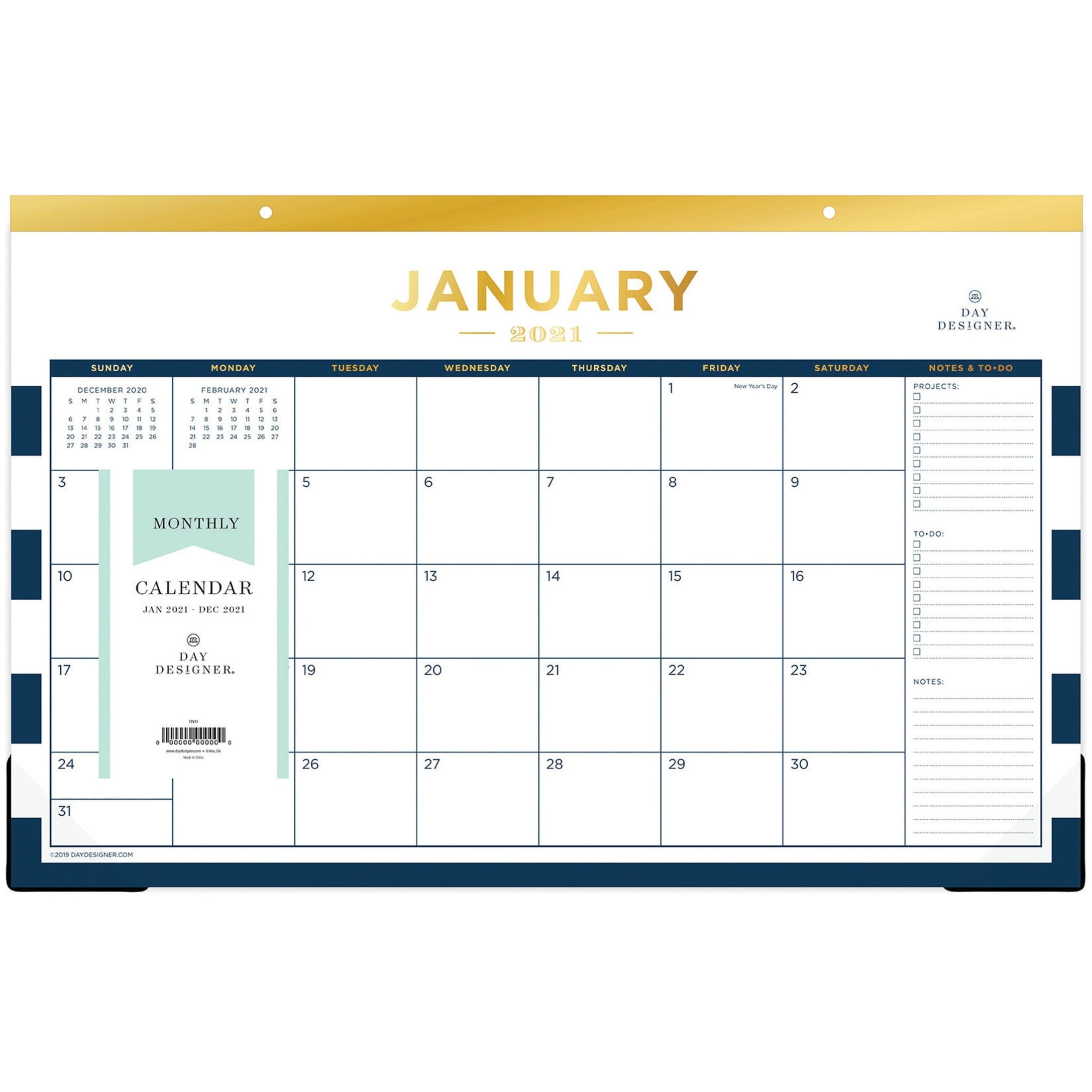 Blue Sky 2020-2021 Academic Year Monthly Desk Pad Calendar 17 x 11 Trim Tape Binding Two-Hole Punched Bakah Blue Ruled Blocks 