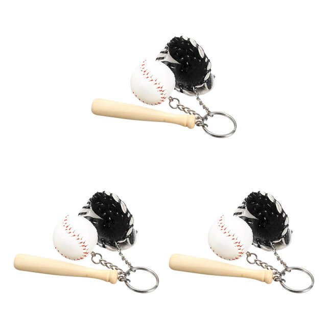 Cateissary 3 piezas de llavero de béisbol artificial, guante de murciélago, , llavero, regalo deportivo de oficina, niños, novio, hombres, Type1 NO1