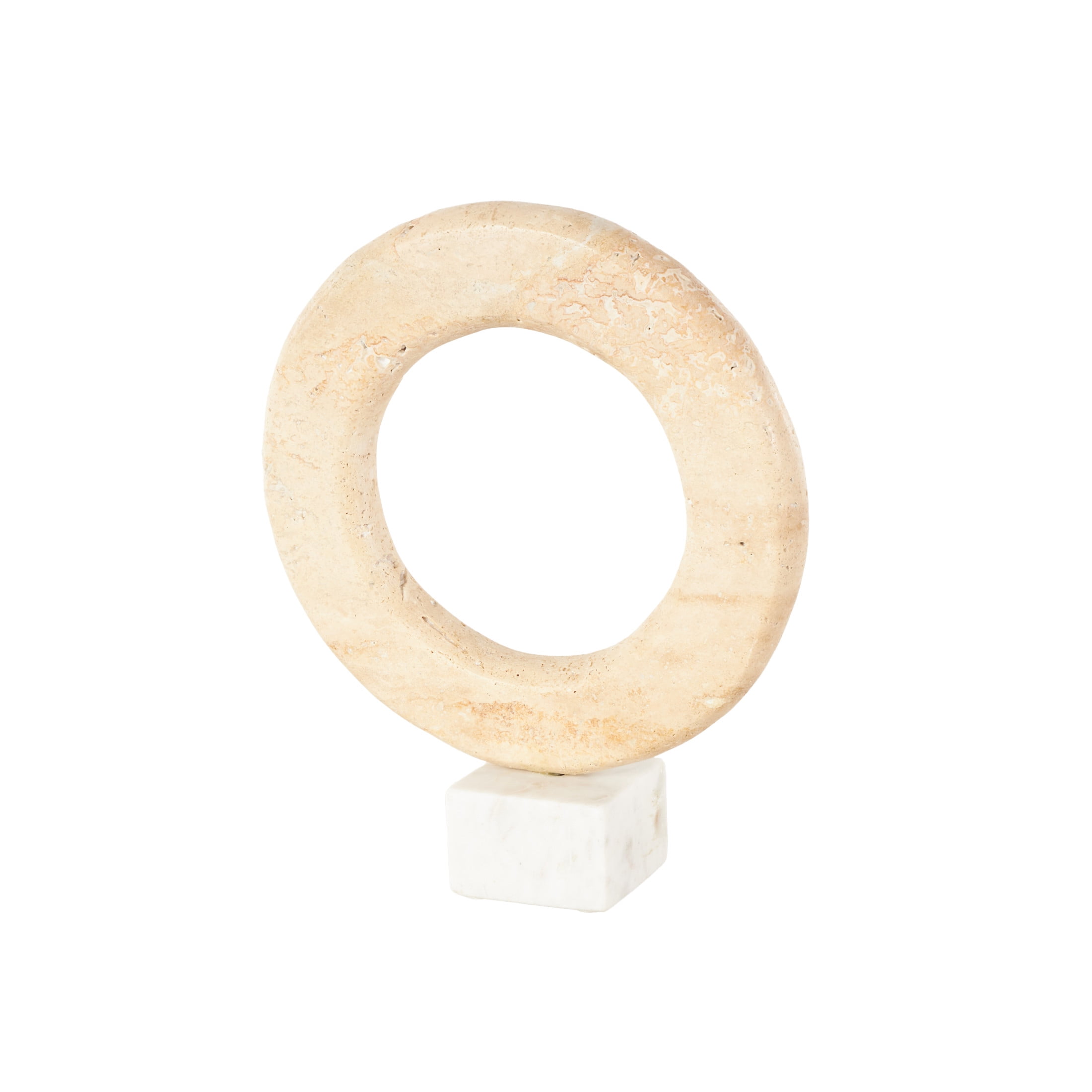 10" x 12" Cream Marble Ring Abstract Sculpture with White Base, by DecMode