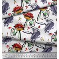 thumbnail image 3 of Soimoi White Modal Satin Fabric Flower Basket & Bicycle Transport Print Fabric by Yard 42 Inch Wide, 3 of 3