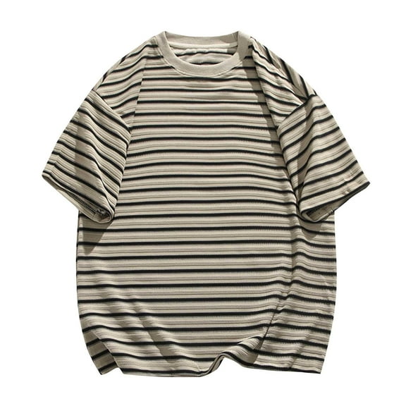 Men's Oversized Striped T-Shirt Short Sleeved Round Neck Casual Tee Shirts Summer Loose Basic Tops Streetwear