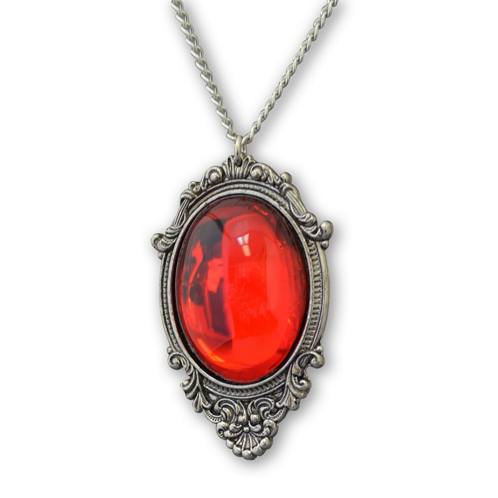 Real Metal Jewelry Blood Red Cabochon in Silver Finish Pewter Frame