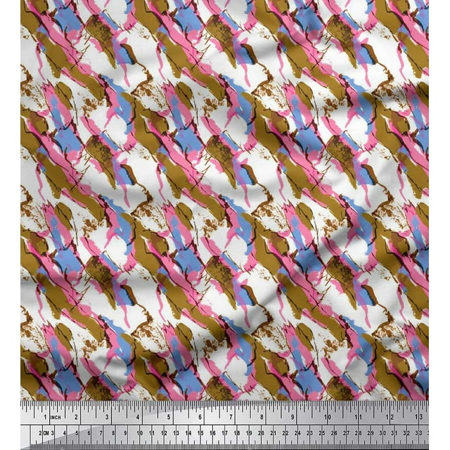 Soimoi Velvet Fabric Brush Stroke Abstract Printed Craft Fabric by the Yard 58 Inch Wide